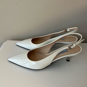 New Never Worn Prada Slingback Pumps with removable ribbon